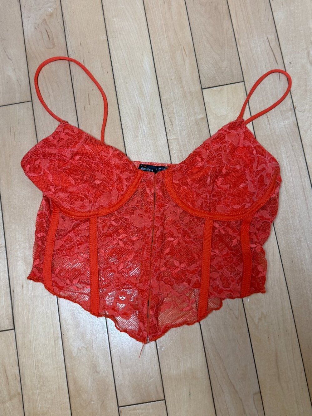 BERSHKA Orange Lace Corset Bra Top Bralette Cropped Size Small